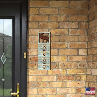 Address Sign - House Numbers - Wildlife Door Numbers Sign - Wooden Moose House Number Plaque - Custom Home Address Sign - MA989818