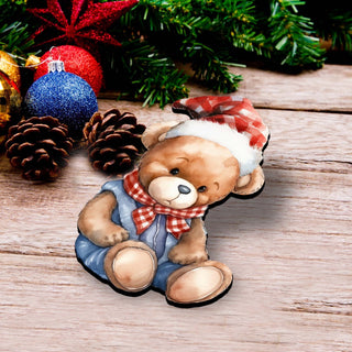 Christmas Teddy Bear Clip-On Eco Wood Decorative Ornaments Set of 3 by G. Debrekht - Christmas Decor - 8091011C-S3