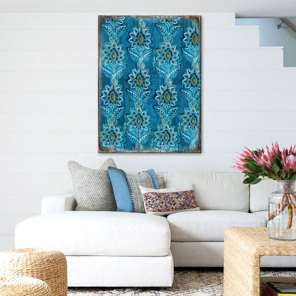 Blue Floral Rustic Wooden Wall Art by G. DeBrekht - Floral Ornamental Decor - 95016B