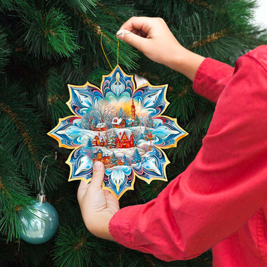 Winter Village Snowflake Large Wooden Ornament by G. Debrekht - Christmas Decor - 8688418M