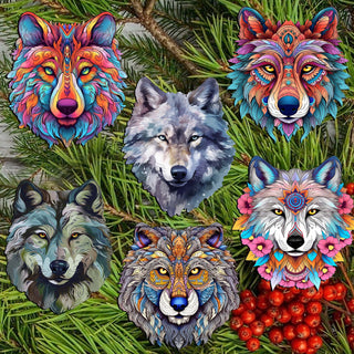 Enigmatic Wolves Clip-On Eco Wood Decorative Ornaments Set of 6 by G. Debrekht - Wildlife Decor - 8090113C-S6