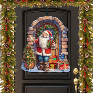 Santa's Surprise Visit Holiday Door Decor by G. Debrekht - Christmas Santa Snowman Decor - 8611045H