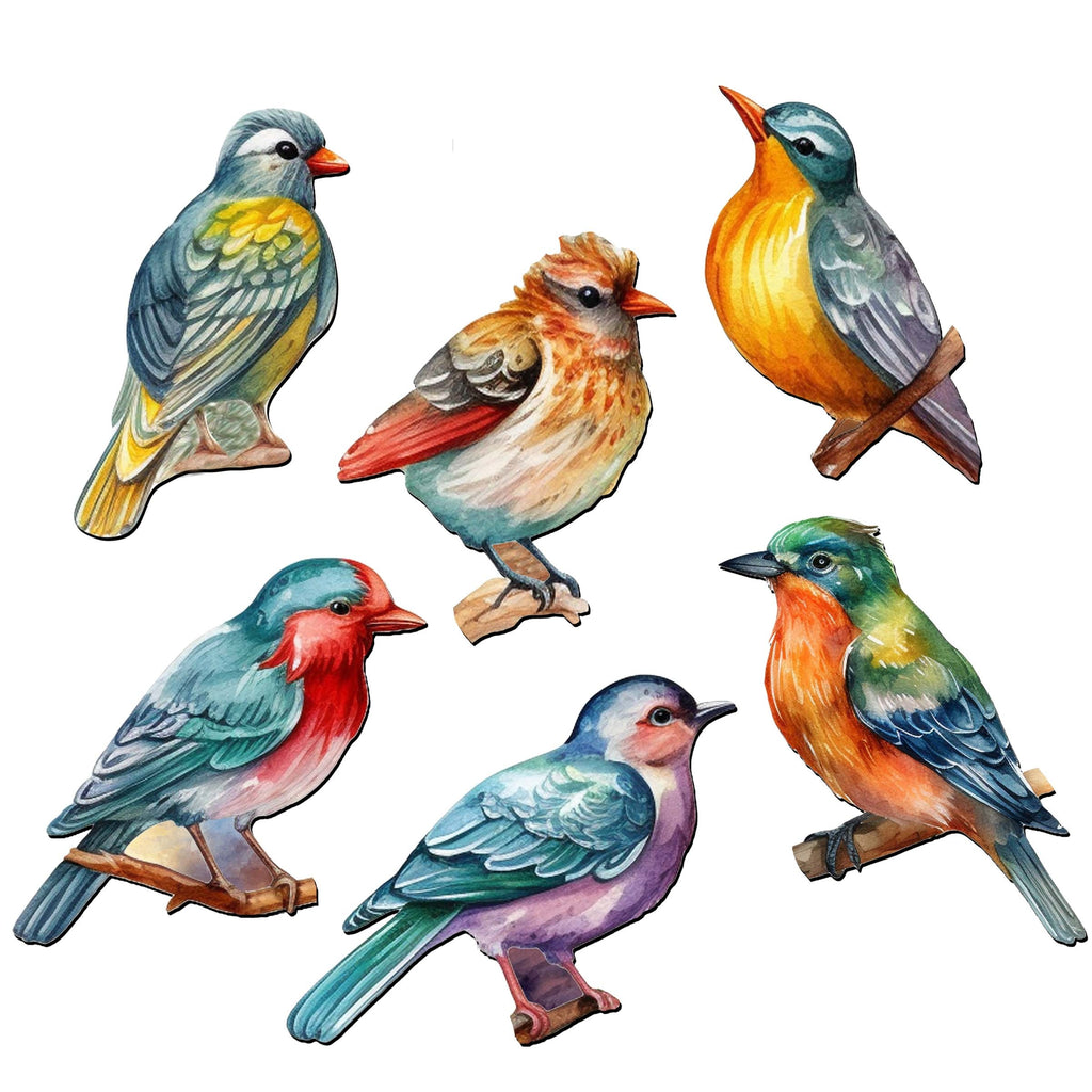 Forest Birds Decorative Eco Wood Magnets Set of 6 by G. Debrekht - Wildlife Decor - 8090015G-S6