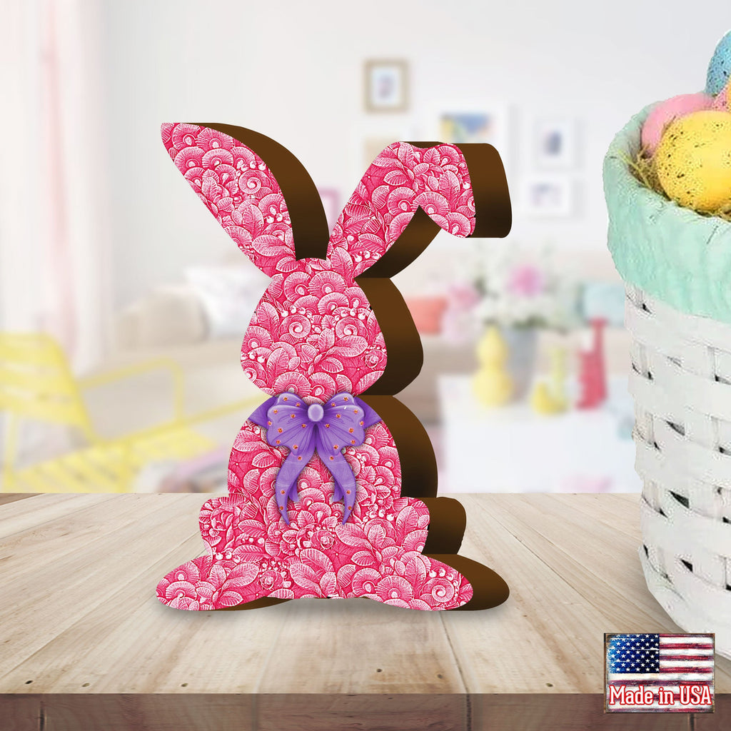 Pink Bunny with Bow Decorative Figurine by G. DeBrekht - Easter Spring Decor - 8154429S