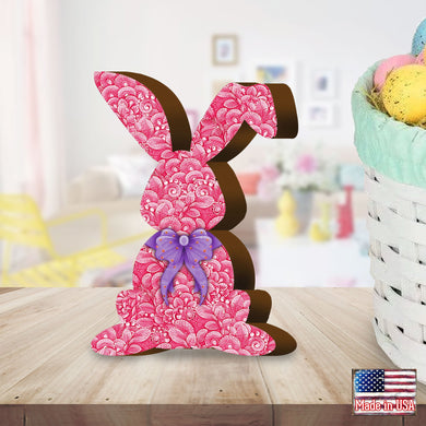 Pink Bunny with Bow Decorative Figurine by G. DeBrekht - Easter Spring Decor - 8154429S