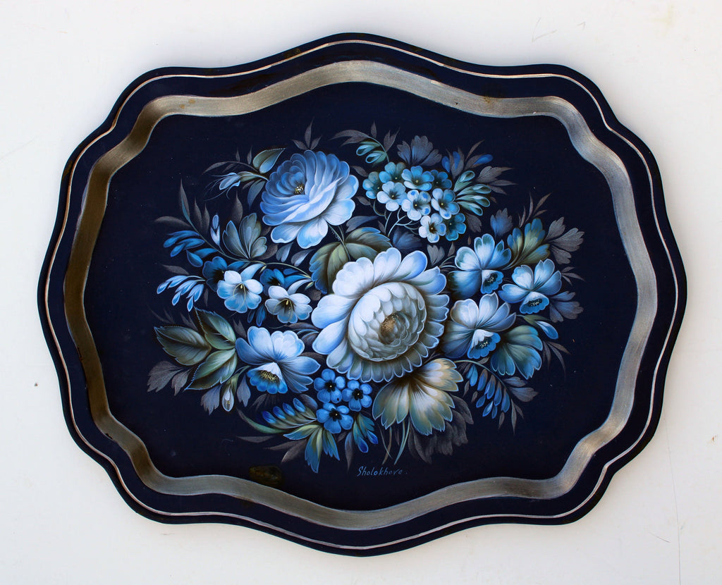 One-of-a-Kind Authentic Zhostovo Metal Tray Hand-Painted by Tatiana Sholokhova 18 x 15 Functional Kitchenware Table and Unique Wall Decor