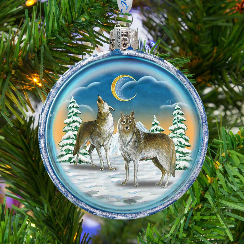 Winter Wolves Cut Ball Glass Ornament by G. DeBrekht - Wildlife Holiday Decor - 764-011