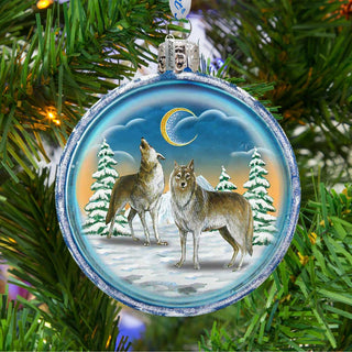 Winter Wolves Cut Ball Glass Ornament by G. DeBrekht - Wildlife Holiday Decor - 764-011