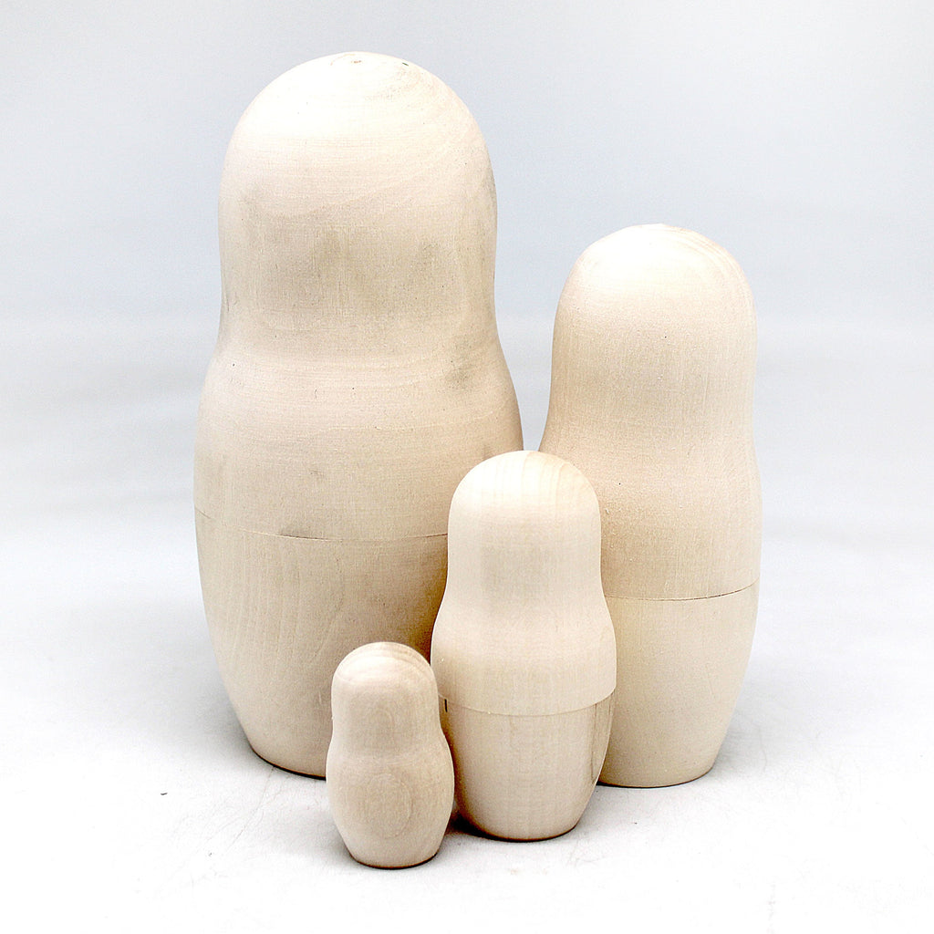 4-pieces Nested Doll - Old World Matreshka Unpainted Natural Wood Doll 5-Inch - Handmade from Linden Wood Ready to be Painted or Perfect as a Gift, Make-It-Take-It