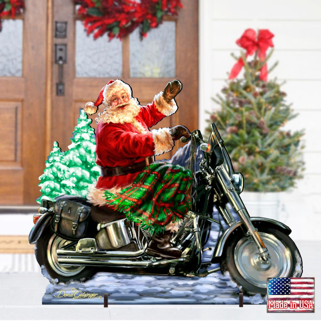 Santa Motorcycle Rider Christmas Outdoor Yard Sign by D. Gelsinger - Christmas Santa Snowman Decor - 8461029F-1553
