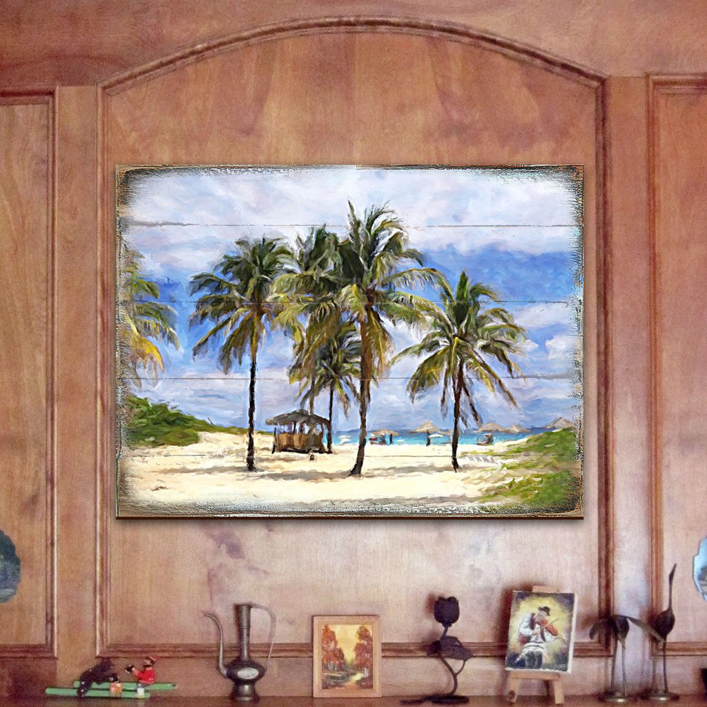 Sowder Palm Trees Beach Wood Wooden Coastal Wall Art by Nature Wonders - Coastal Sea-Life Decor - 95258B