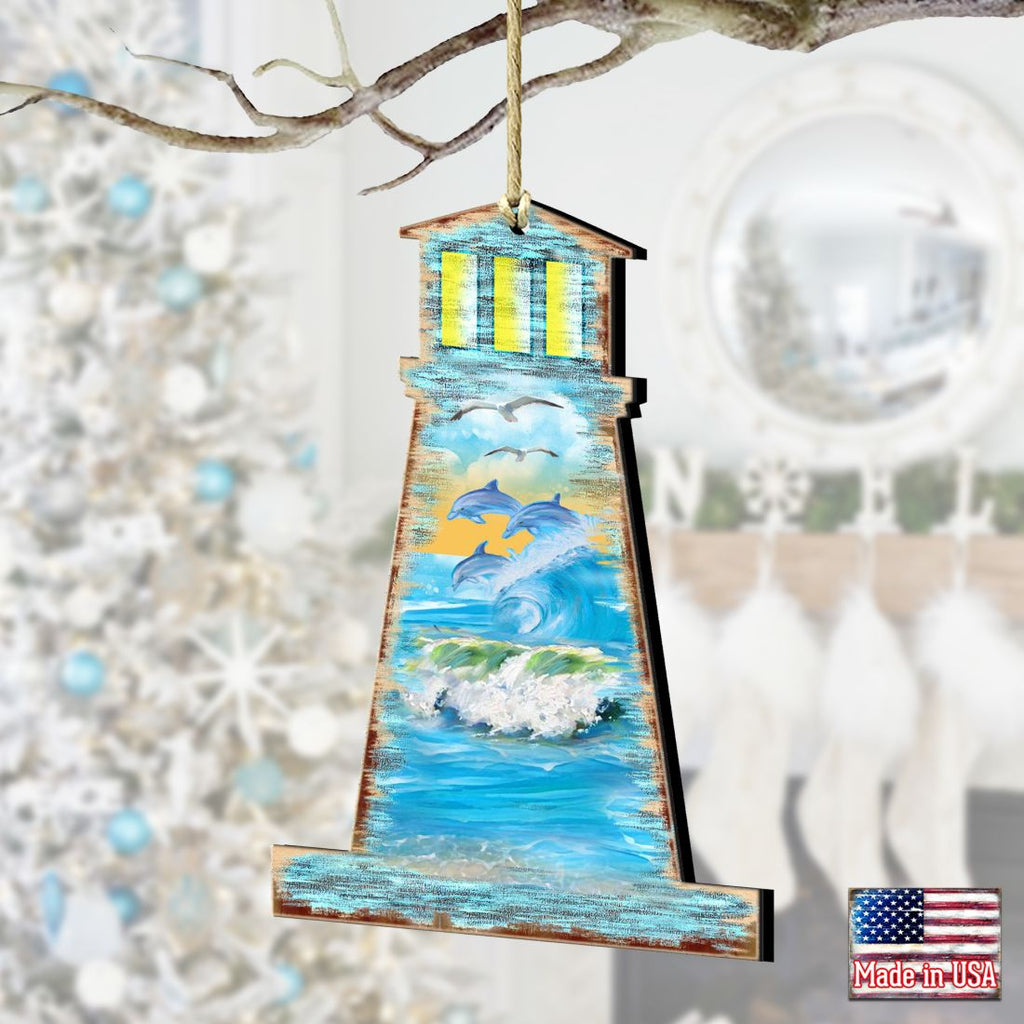 Lighthouse Wooden Ornaments by G. DeBrekht - Coastal Holiday Decor - 8198526-3
