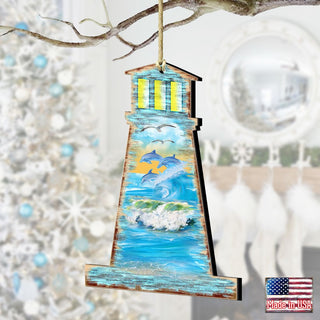 Lighthouse Wooden Ornaments by G. DeBrekht - Coastal Holiday Decor - 8198526-3