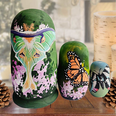 Butterfly Matreshka Nesting Hand-Painted Doll Set of 3 by G. DeBrekht - Wildlife Holiday Decor - 14772