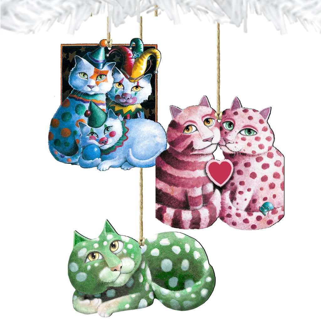 Rainbow Cats Wooden Ornaments Set of 3 by Laura Seeley - Pets Dog and Cats Decor - 8100102S3-LS