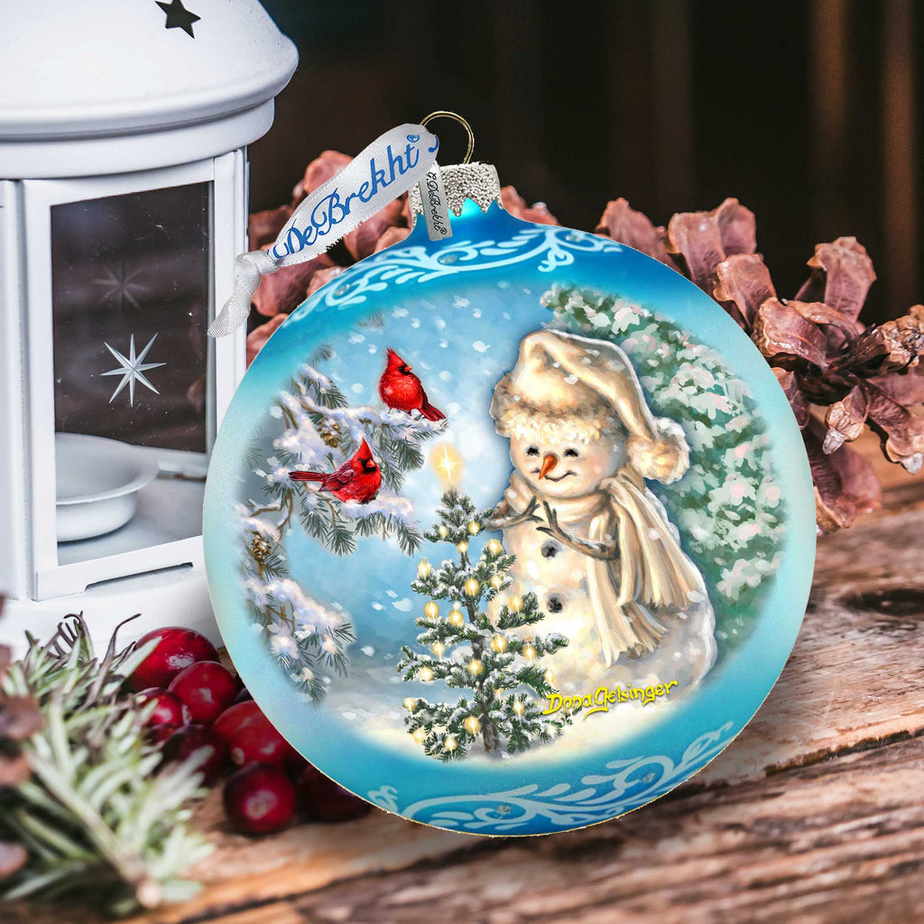Glowing Snowman Lg Glass Ornament in Blue by Gelsinger - Christmas Decor - 73926B-DG