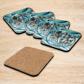 Northern Night Wooden Cork Coasters Gift Set of 4 by J. Bergsma - Wildlife Decor - 8199468C-S4