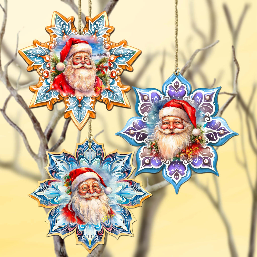Santa's Smile Snowflake Eco Wood Ornaments Set of 3 by G. Debrekht - Christmas Decor - 8090148-S3