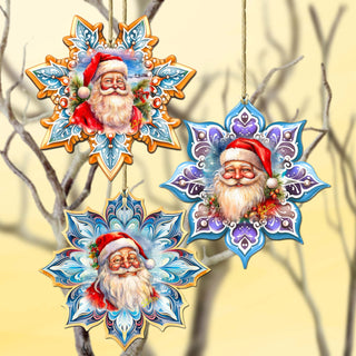 Santa's Smile Snowflake Eco Wood Ornaments Set of 3 by G. Debrekht - Christmas Decor - 8090148-S3