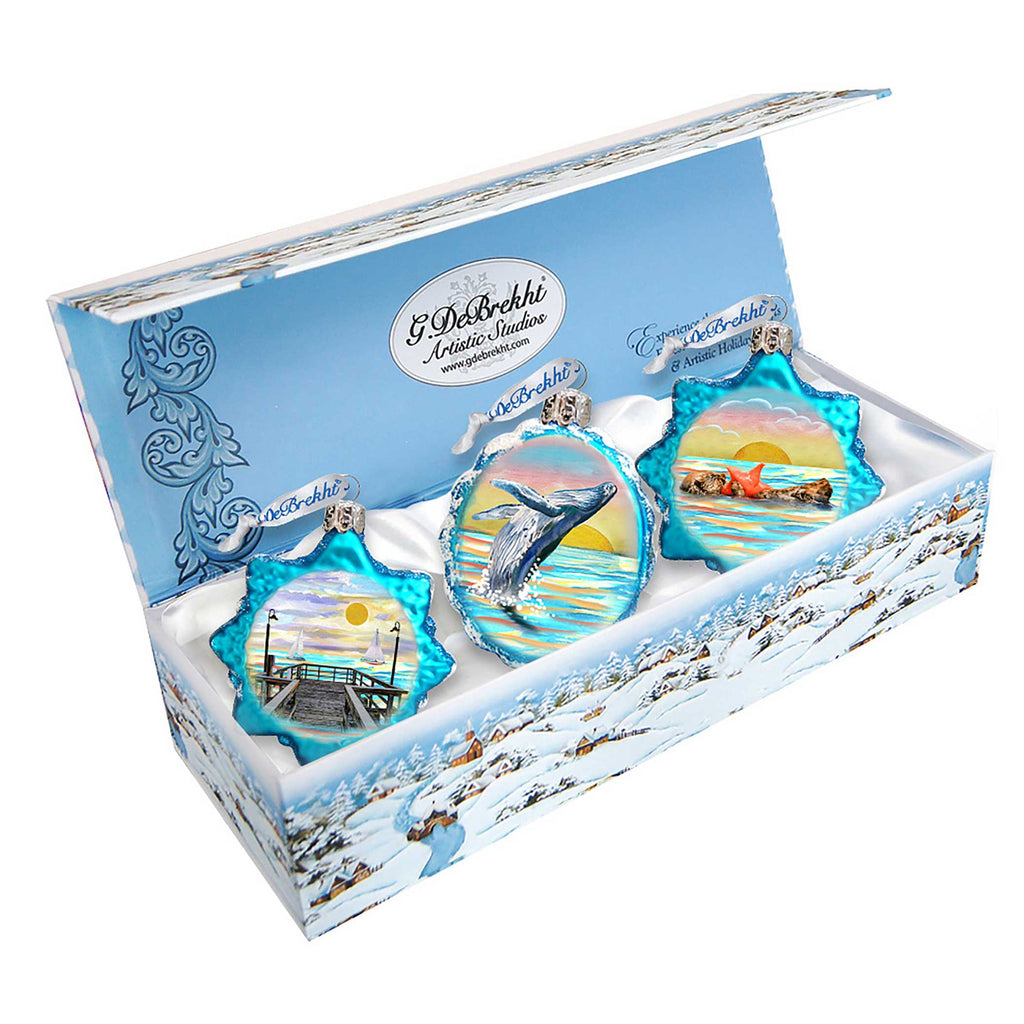 At the Sea Mercury Glass Ornaments Set of 3 by G. DeBrekht - Coastal Holiday Decor - 770134S3