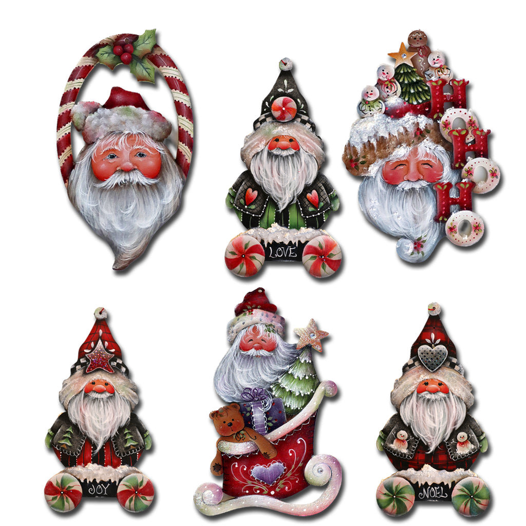 a group of christmas ornaments with santa claus