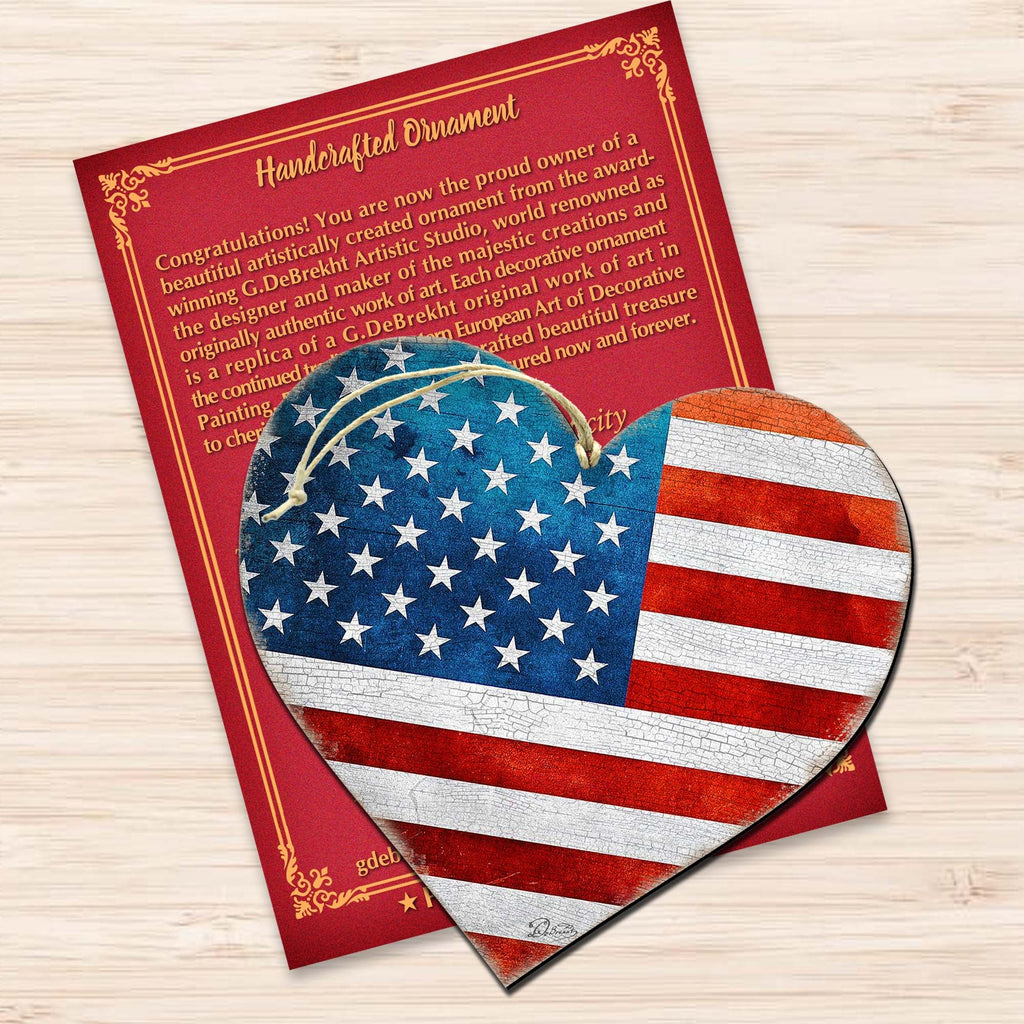 Patriotic Heart Wooden Ornaments - American Christmas Decor - 8187130-2