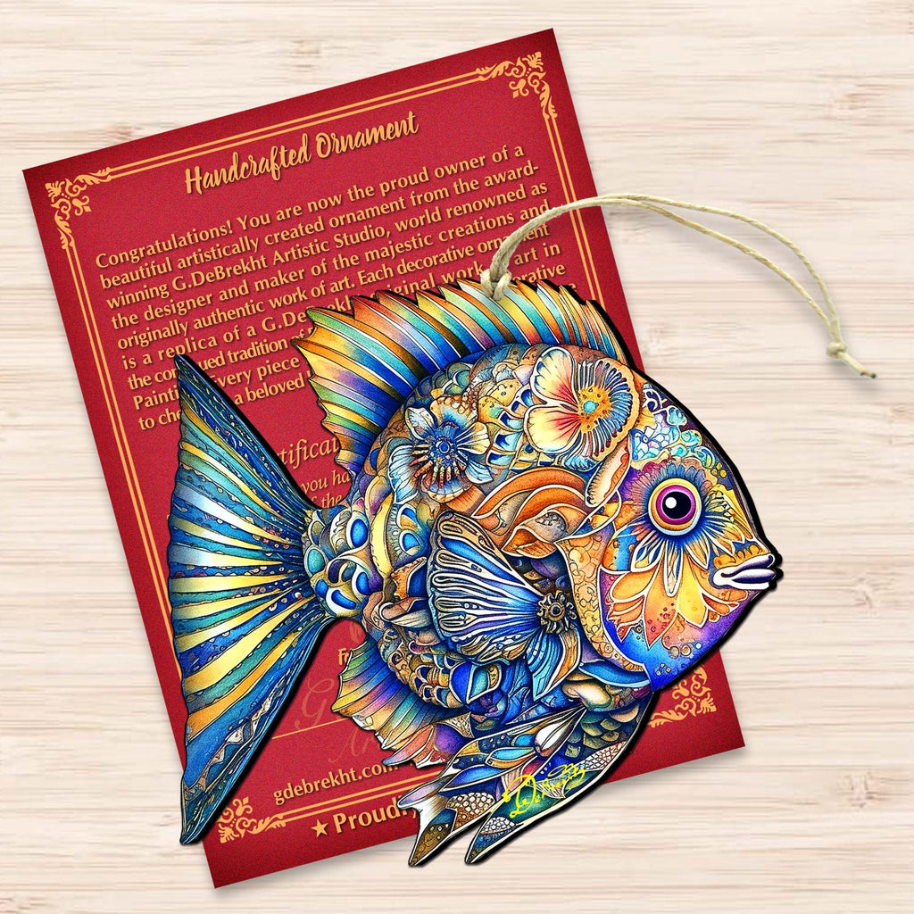 Beach Themed Ornaments - Cerulean Serenity Fish Wooden Ornaments by G.Debrekht Coastal Holiday Decor - 8688304