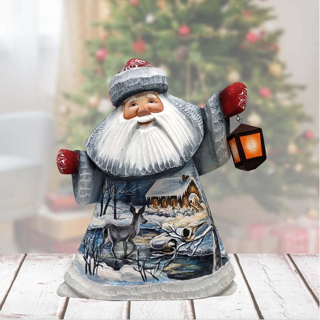 Winter Cabin Santa Hand-Painted WOODCARVED Masterpiece by G. DeBrekht - Wildlife Holiday Decor - 821508-16