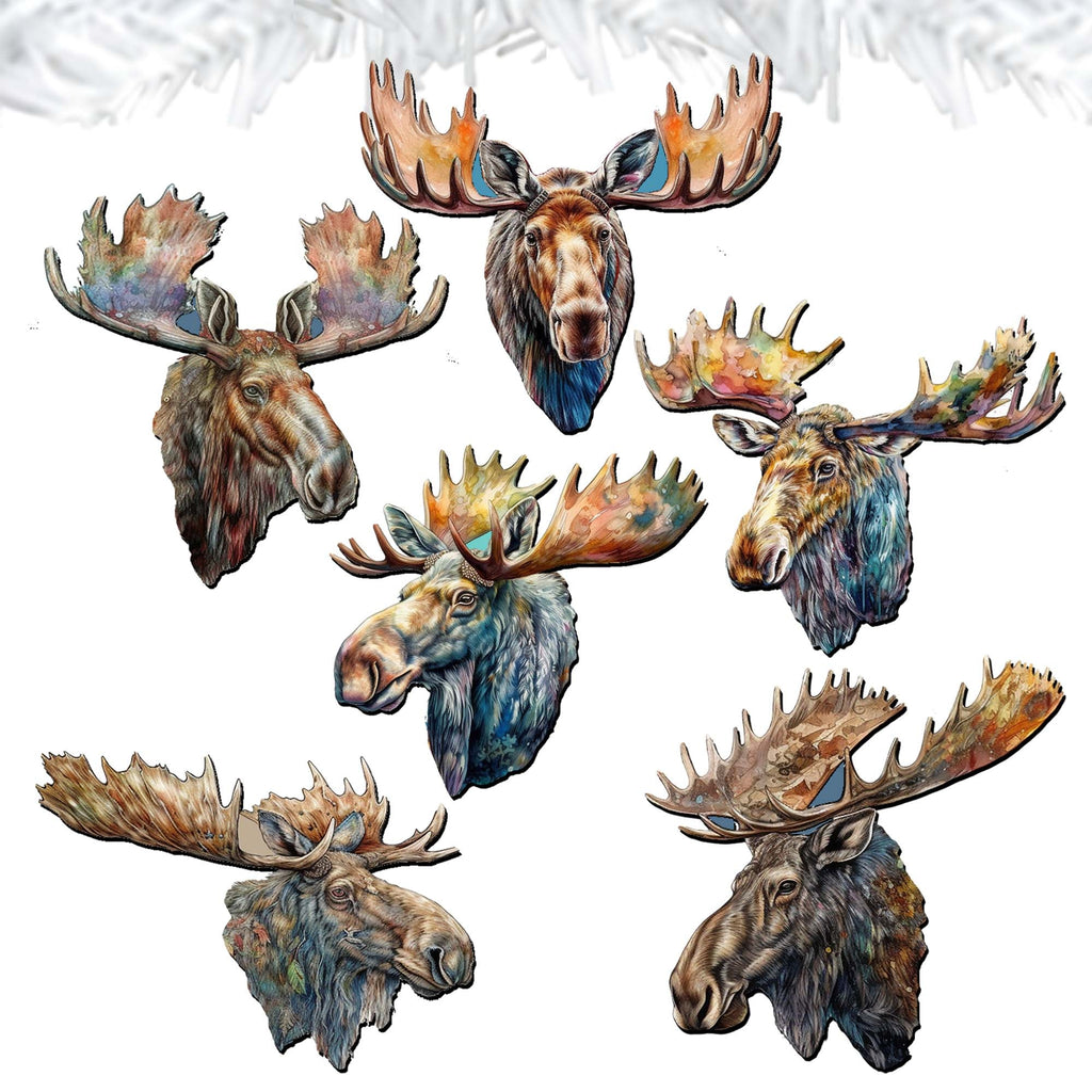 Majestic Moose Clip-On Eco Wood Decorative Ornaments Set of 6 by G. Debrekht - Wildlife Decor - 8090108C-S6