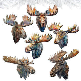 Majestic Moose Clip-On Eco Wood Decorative Ornaments Set of 6 by G. Debrekht - Wildlife Decor - 8090108C-S6