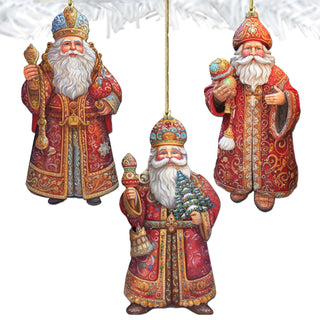 Santa Decorative Eco Wood Ornaments Set of 3 by G. Debrekht - Christmas Decor - 8091032-S3
