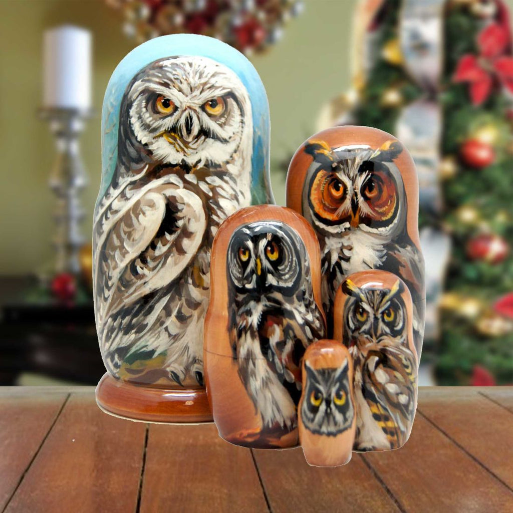 Forest Owls Wisdom Matreshka Nesting Hand-Painted Doll Set of 3 by G. DeBrekht - Wildlife Holiday Decor - 150011