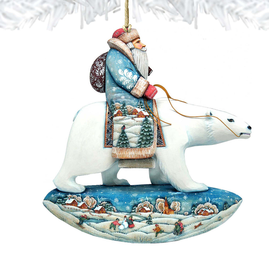Santa Polar Bear Wooden Ornaments by G. DeBrekht - Christmas Santa Snowman Decor - 8116382