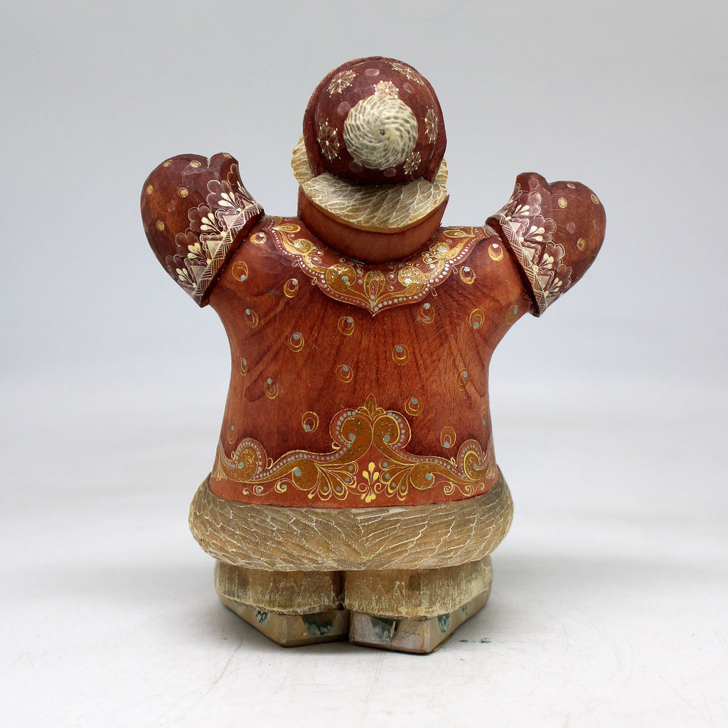 One-of-a-Kind Santa on Skis WOODCARVED Figurine 6.5x3.5x5 by GDeBrekht - Unique Handcrafted and Hand-Painted Collectible