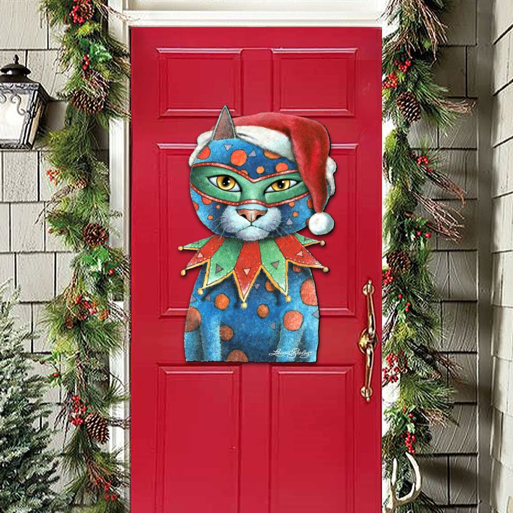 Mardi Gras Santa Cat Holiday Door Decor by Laura Seeley - Pets Dog and Cats Decor - 8512057H