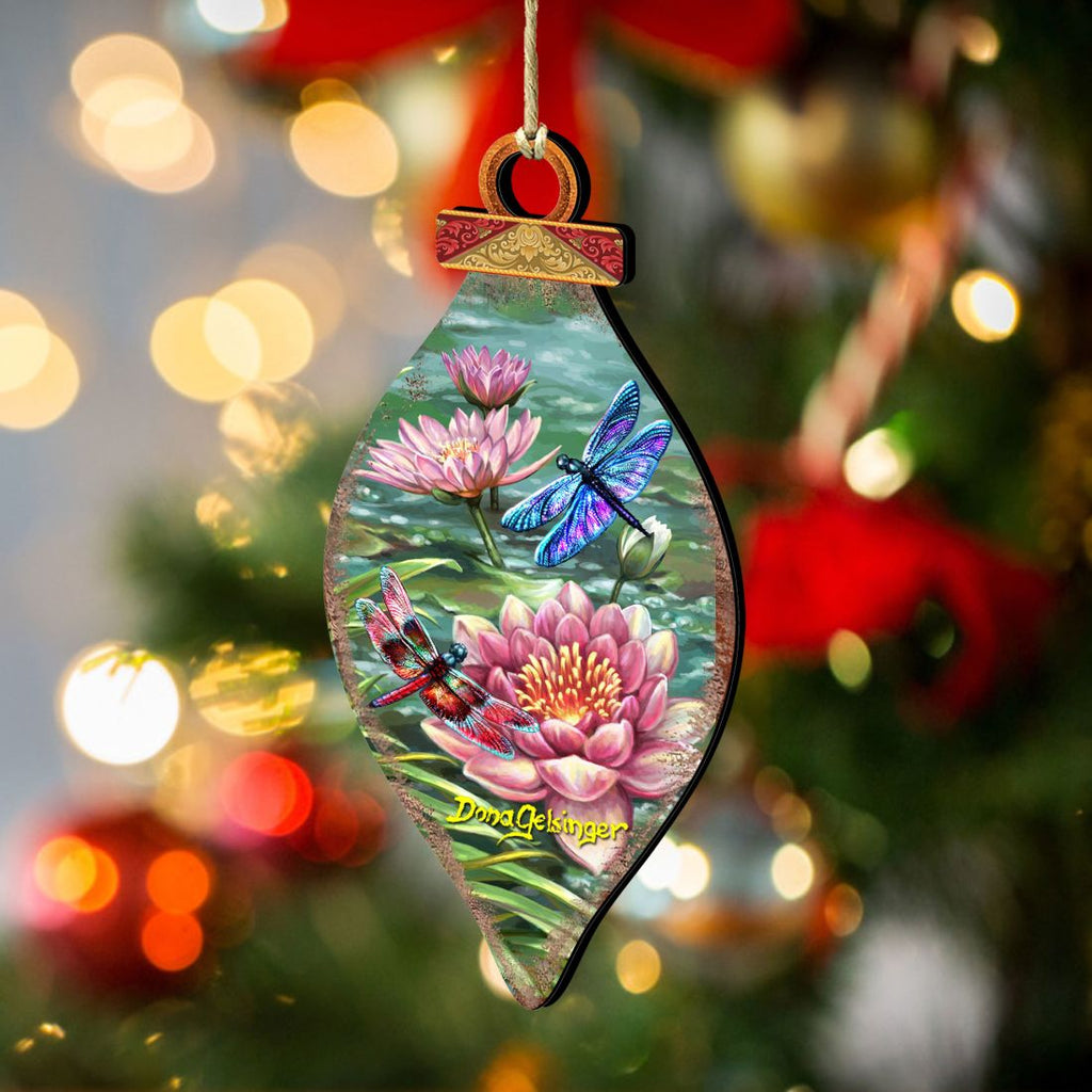 Dragonflies and Water Lilies Wooden Ornaments by Gelsinger - Wildlife Holiday Decor - 8041165-DG