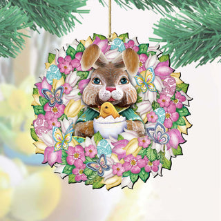 Bunny Wreath Wooden Ornaments Easter by G. DeBrekht - Easter Spring Decor - 8185301-2
