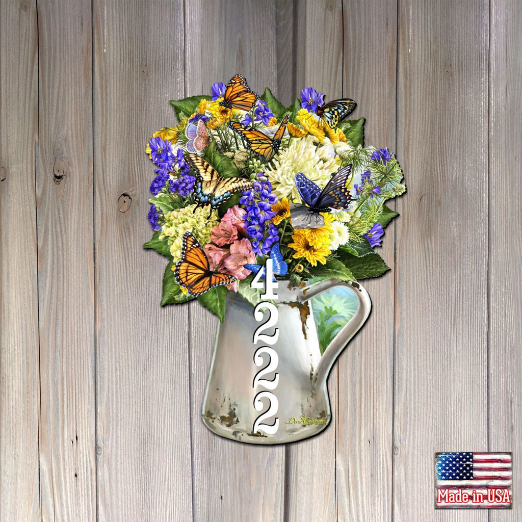 Butterfly Bouquet Personalized House Number Sign by D. Gelsinger - Easter Spring Decor - Handcrafted Wooden Address Sign - MA8461055-1920