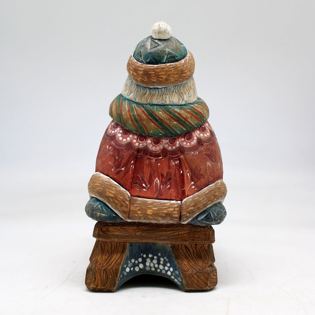 One-of-a-Kind Snowman on Sleigh WOODCARVED Figurine 5.5x4x3