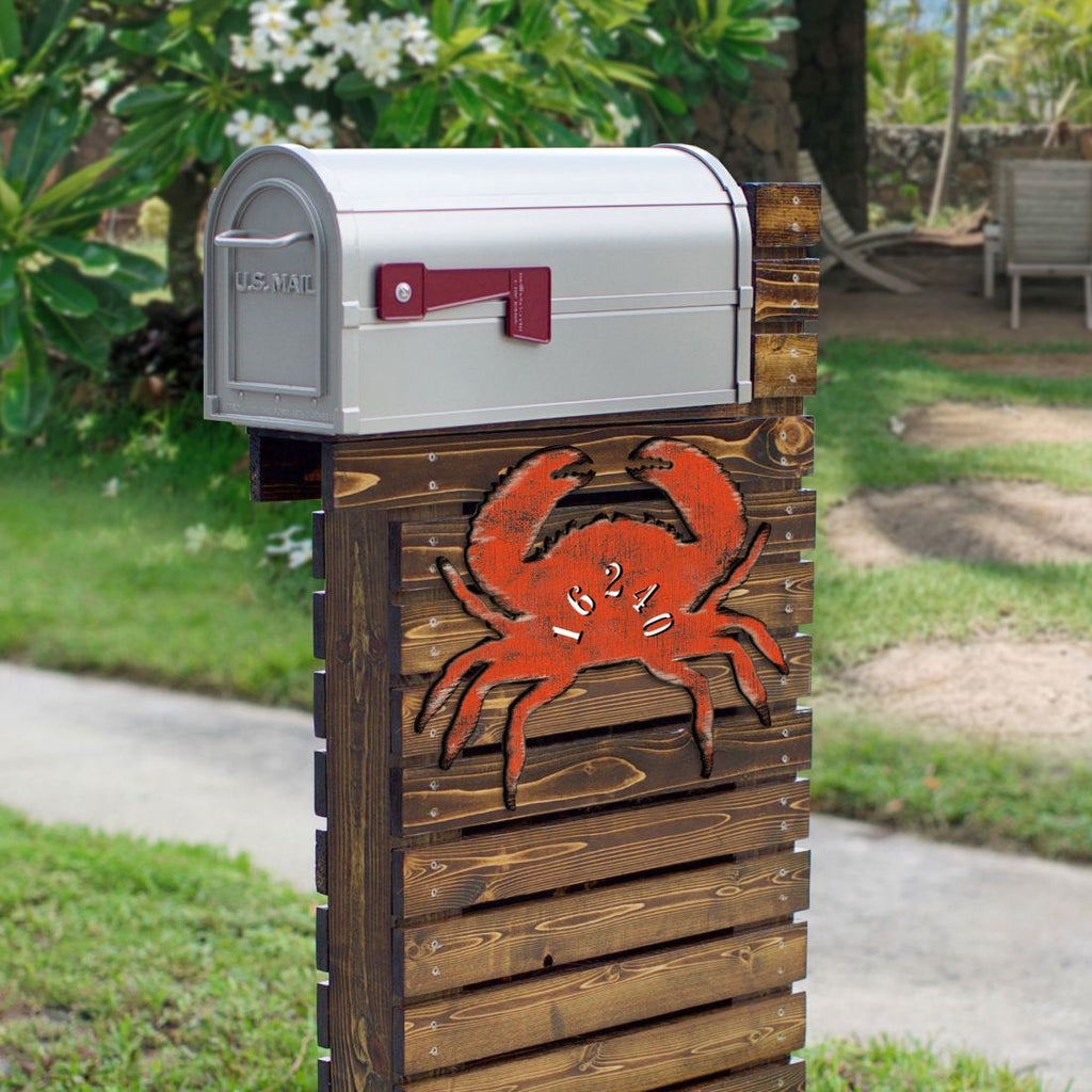 Crab Coastal Wooden Personalized House Number Sign - Coastal Sea-Life Decor - Handcrafted Wooden Handcrafted Wooden Address Sign - MA98511
