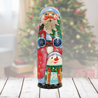 Santa with Snowman Hand-Painted Wooden Bottle Holder, Wine Box, Tall Gift Box by G. DeBrekht - Christmas: Santa Snowman Decor - 1905142