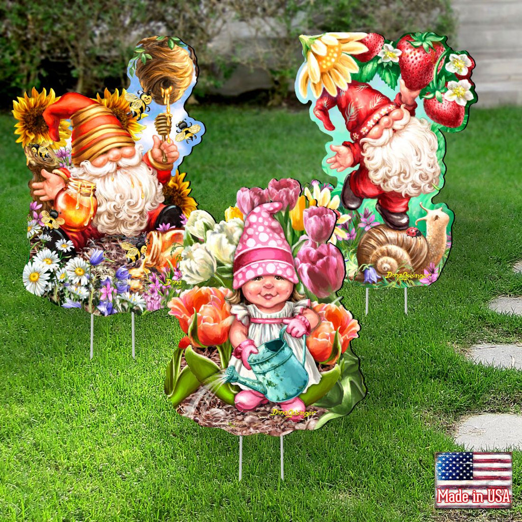 Sweet Blossom & Dream Gnome Dwarf Outdoor Garden Set of 3 by D. Gelsinger - Easter Spring Decor - 8461060-S3M-DG