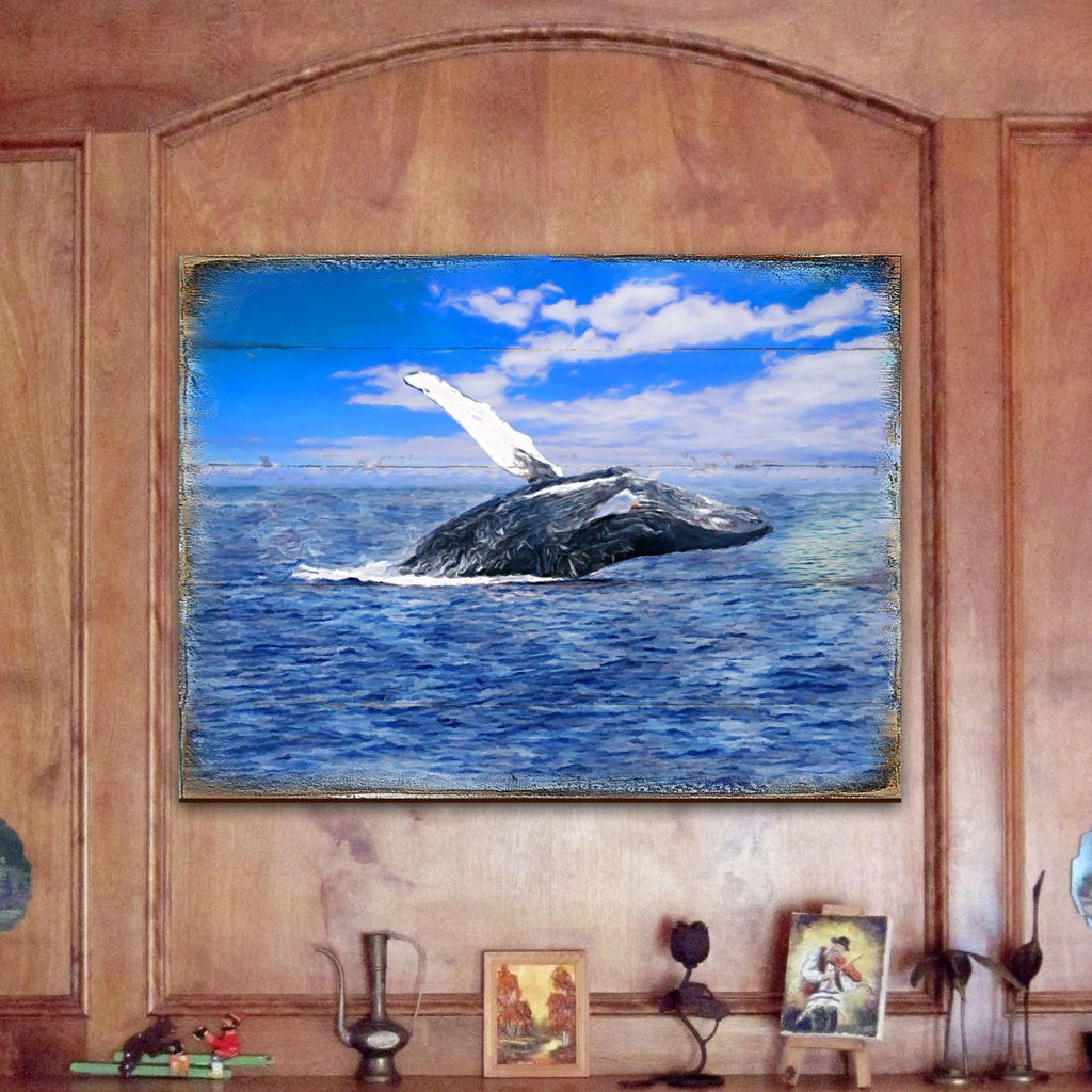 Whale Wood Wooden Coastal Wall Art by Nature Wonders - Coastal Sea-Life Decor - 95257B