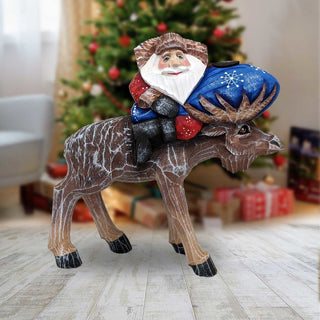 Moose Traveler Santa Hand-Painted WOODCARVED Masterpiece by G. DeBrekht - Wildlife Holiday Decor - 820014