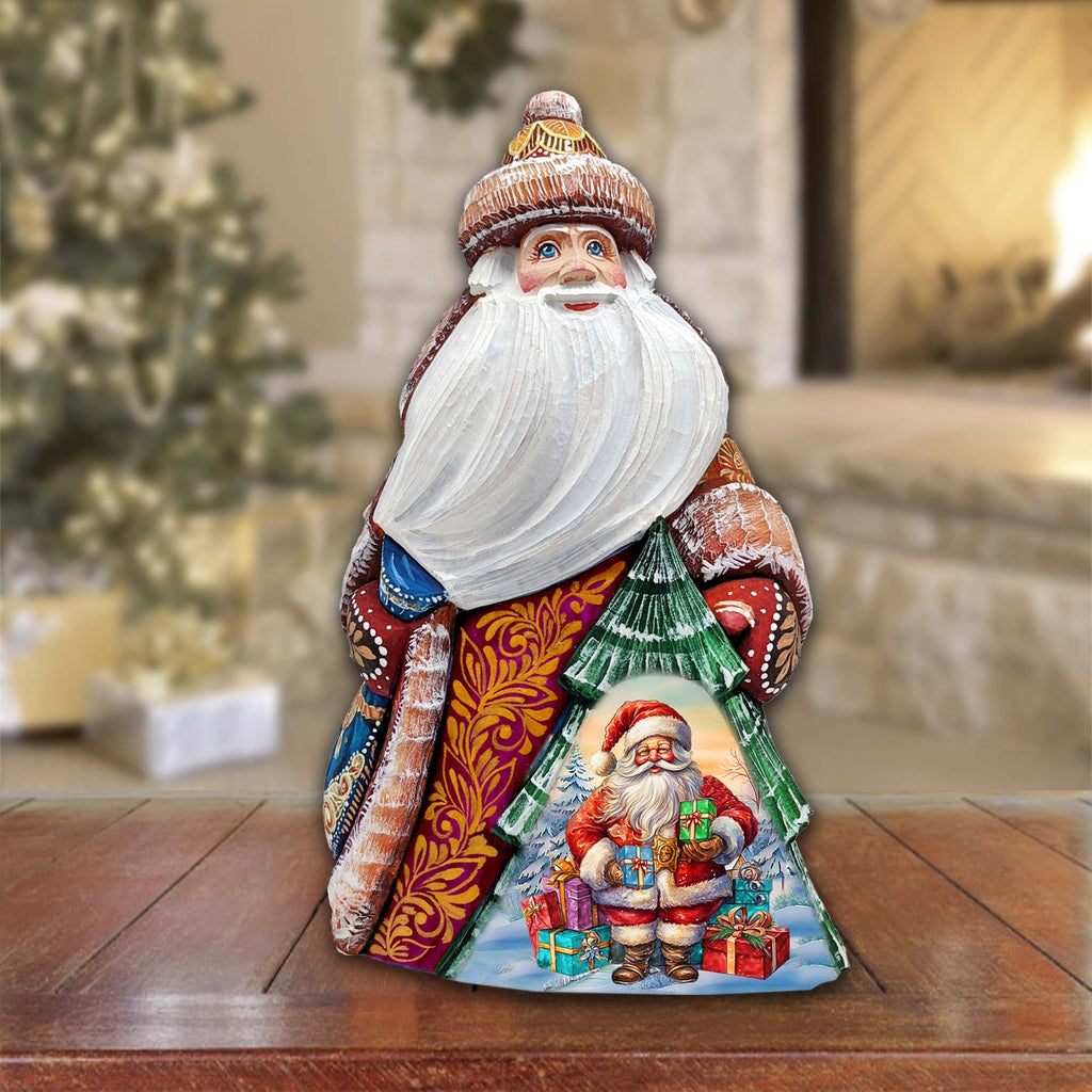 Santa with gifts Santa Hand-Painted WOODCARVED Figurine by G. DeBrekht - Christmas Santa Snowman Decor - 8208014