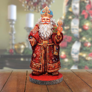 Festive Santa Limited Edition Centerpiece Wooden Figurine by G. Debrekht - Christmas Santa Snowman Decor - 89321