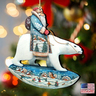 Santa Polar Bear Wooden Ornaments by G. DeBrekht - Christmas Santa Snowman Decor - 8116382