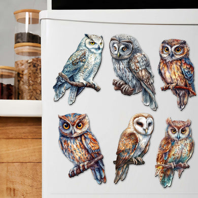 Night Owls Decorative Eco Wood Magnets Set of 6 by G. Debrekht - Wildlife Decor - 8090004G-S6