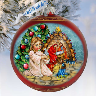 Christmas Miracle Lg Glass Ornament in Red by G.Debrekht - Nativity Holiday Decor - 73929R