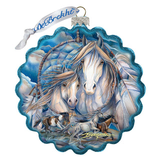 Mustangs Dream Catcher Journey Wreath Glass Ornament by J. Bergsma - Wildlife Holiday Decor - 759-637-JB